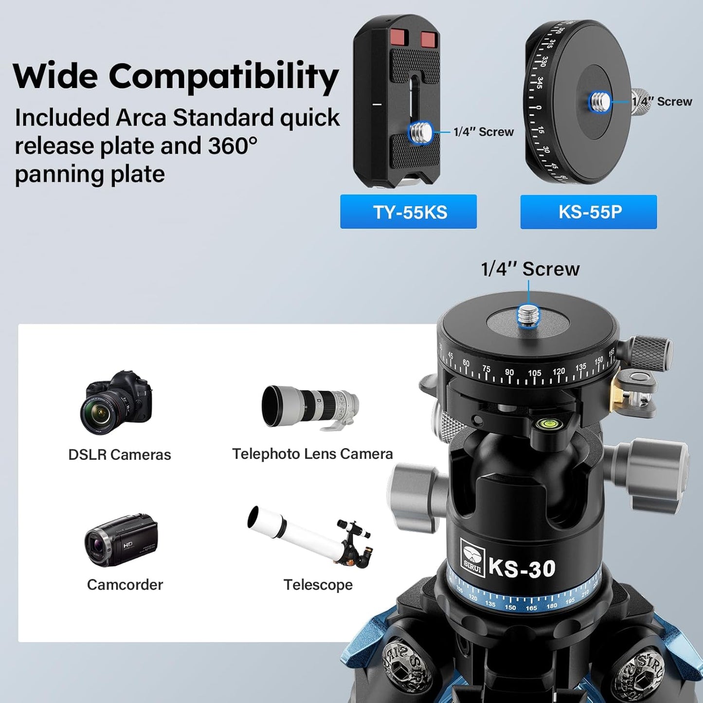 SIRUI Carbon Fiber Camera Tripod, 50.7" Professional Heavy Duty Tripod with 36mm Low Profile Ball Head, Quick Release System, Max Load 33lbs/15kg, AM-284+KS-30