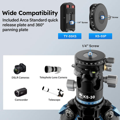 SIRUI Carbon Fiber Camera Tripod, 50.7" Professional Heavy Duty Tripod with 36mm Low Profile Ball Head, Quick Release System, Max Load 33lbs/15kg, AM-284+KS-30