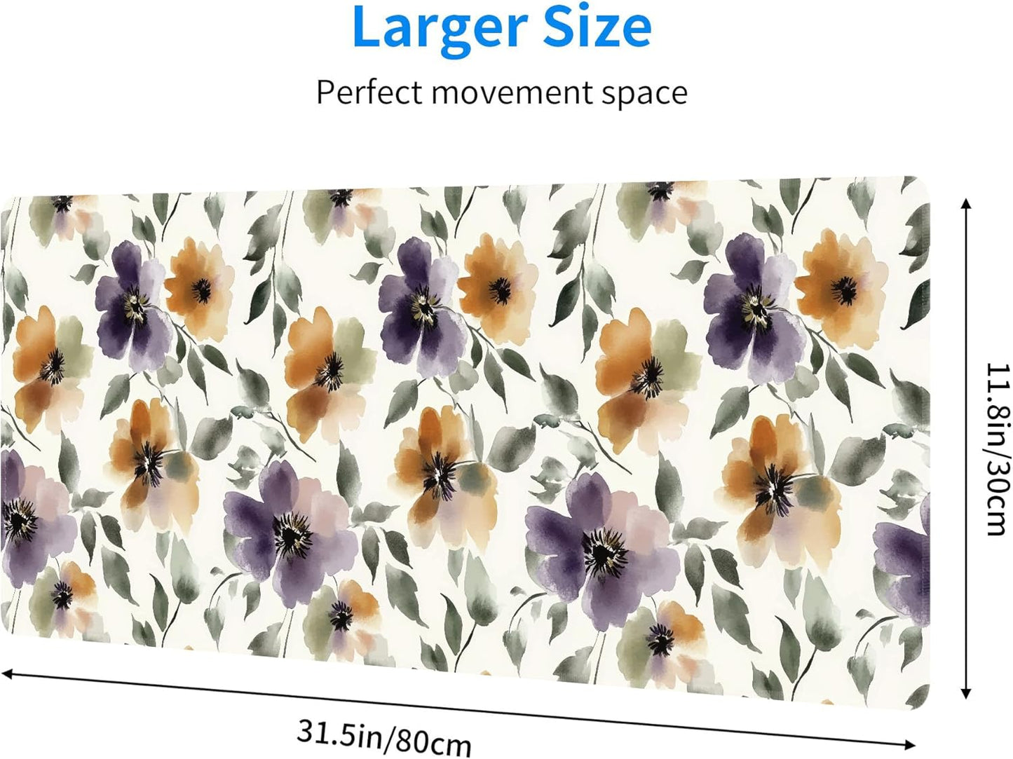 Watercolor Floral Large Mouse Pad,Gaming Keyboard Desk Pad,Extended Mouse Mat Non-Slip Rubber Base with Stitched Edges for Office Game Home XL 31.5"x11.8"