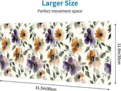 Watercolor Floral Large Mouse Pad,Gaming Keyboard Desk Pad,Extended Mouse Mat Non-Slip Rubber Base with Stitched Edges for Office Game Home XL 31.5"x11.8"