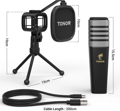 TONOR USB Microphone for PC, Cardioid Condenser Computer Mic with Tripod Stand, Pop Filter, Shock Mount for Gaming, Streaming, Podcasting, YouTube