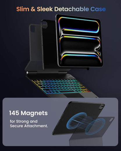 typecase Edge+ Keyboard Case for 2024 iPad Pro 13-inch (M4), Black Keyboard with Carbon Fiber Protective Case,Portrait & Typing Modes,Built-in Trackpad,11-Color Backlight,Magnetic Stand,Pencil Holder