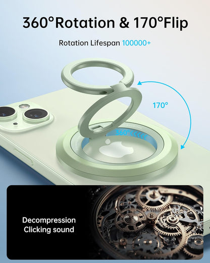 SYNCWIRE Magnetic Phone Ring Holder for MagSafe, 360° Rotation Dual Sided Magnet Grip Cell Phone Ring Stand Finger Kickstand Compatible with iPhone 16 15 14 13 12 Pro Max fits MagSafe - Green