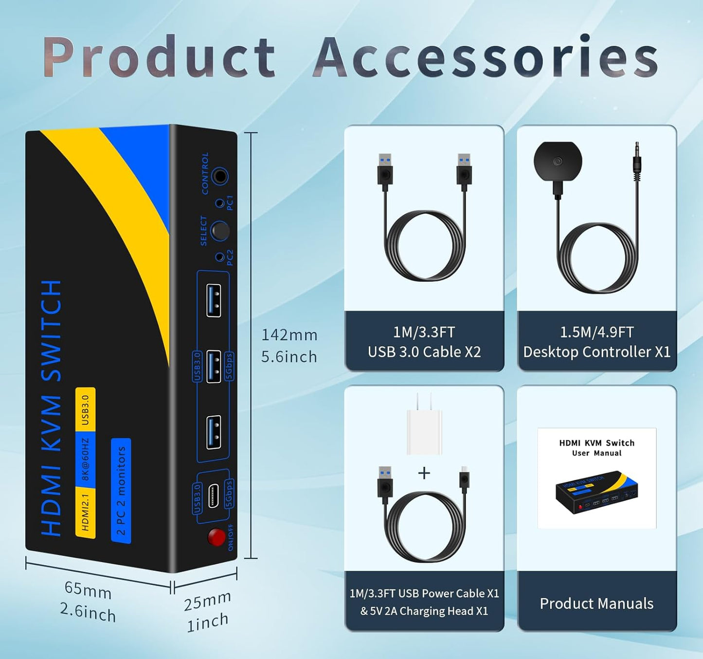 Dual Monitor Kvm Switch 2 Monitors 2 Computers HDMI 4k@60HZ,USB3.0. kvm switches 1 Monitors 2 Monitor 2 Computers,USB switcher 2 Computers Keyboard Mouse Switch (USB3.0+8KHDMI(3A1C))