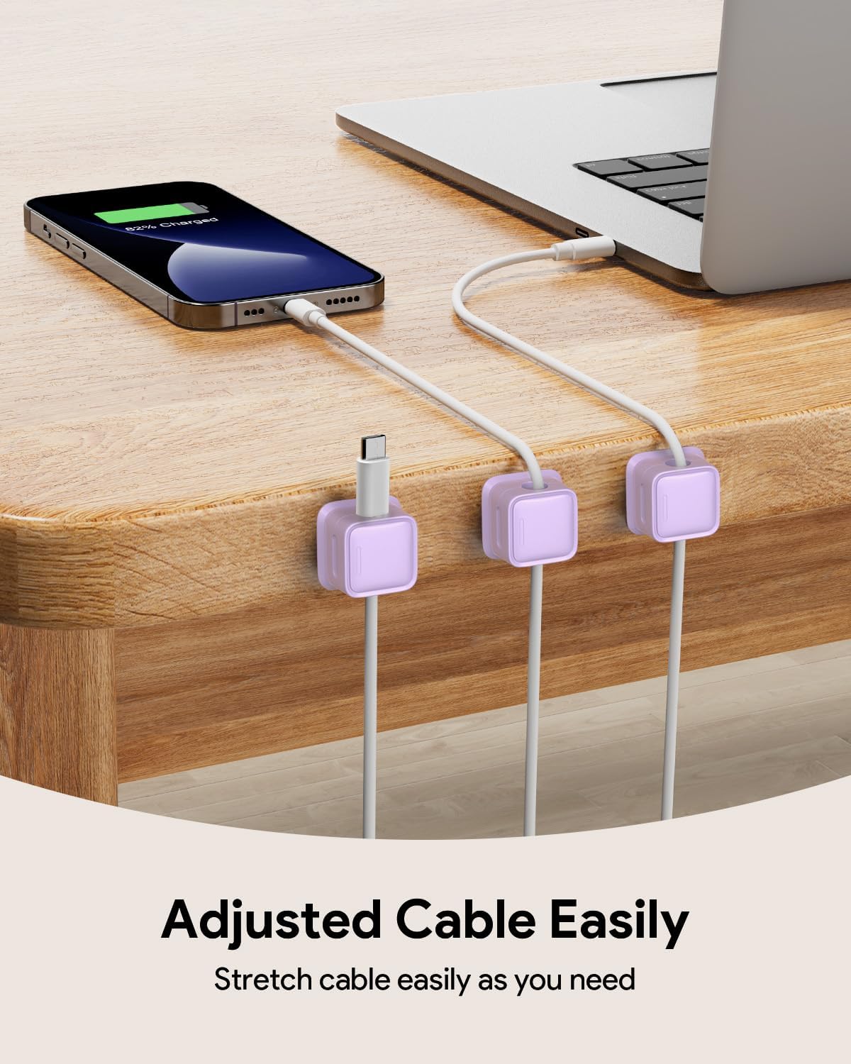 8 Pack Magnetic Cord Organizer, Easy Secure Adhesive Cable Management, Wire Holder Keeper Organizer Management, Hide/Organize Phone USB Charger Cable for Home,Office,Car,Desk,Nightstand-Purple