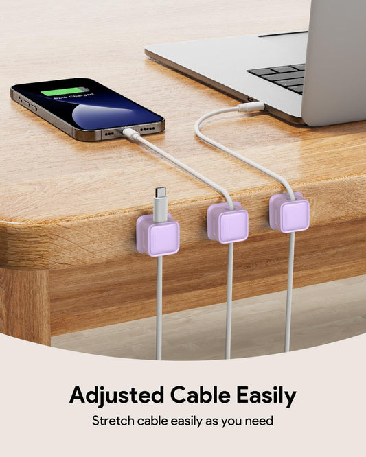 8 Pack Magnetic Cord Organizer, Easy Secure Adhesive Cable Management, Wire Holder Keeper Organizer Management, Hide/Organize Phone USB Charger Cable for Home,Office,Car,Desk,Nightstand-Purple