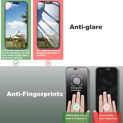 2 Pack Matte Privacy Screen Protector for iPhone 16/15/14 Pro 6.1-Inch Auto Dust Removal, No Bubbles, Anti-Spy Tempered Glass Film, Easy Installation