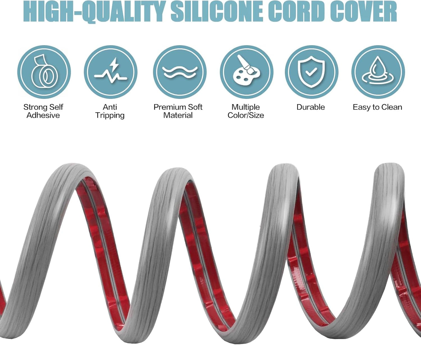 Floor Cord Cover Self Adhesive Cord Hider,10FT Cable Management, Extension Strip Protector for Wires, Prevent Cable Trips for Offices, Gyms, Exhibitions Cavity:0.3"(W) x 0.28"(H) Gray Wood