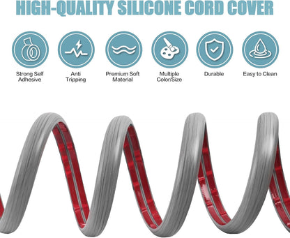 Floor Cord Cover Self Adhesive Cord Hider,10FT Cable Management, Extension Strip Protector for Wires, Prevent Cable Trips for Offices, Gyms, Exhibitions Cavity:0.3"(W) x 0.28"(H) Gray Wood