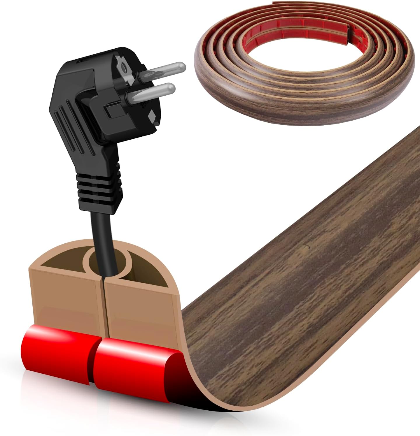Floor Cord Cover Self Adhesive Cord Hider,10FT Cable Management, Extension Strip Protector for Wires, Prevent Cable Trips for Offices, Gyms, Exhibitions Cavity:0.3"(W) x 0.28"(H) Wood Walnut
