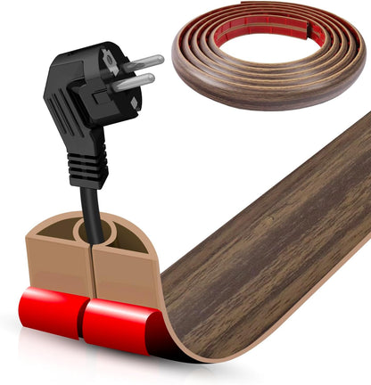 Floor Cord Cover Self Adhesive Cord Hider,10FT Cable Management, Extension Strip Protector for Wires, Prevent Cable Trips for Offices, Gyms, Exhibitions Cavity:0.3"(W) x 0.28"(H) Wood Walnut
