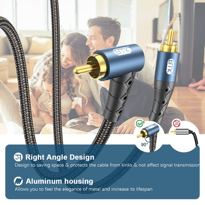 EMK RCA Subwoofer Cable 90 Degree RCA to RCA Audio Cable 24K Gold-Plated Nylon Braided Double Shielded Digital Analogue Supports Amplifiers,Home Theater,Hi-Fi Systems,Subwoofer(15ft/5m)