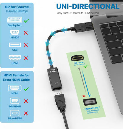 Half a Dozen 4K DisplayPort to HDMI Adapter, 6PCS Gold-Plated Uni-Directional DisplayPort PC to HDMI Screen Converter (Male to Female), Supports 3840x2160@30Hz