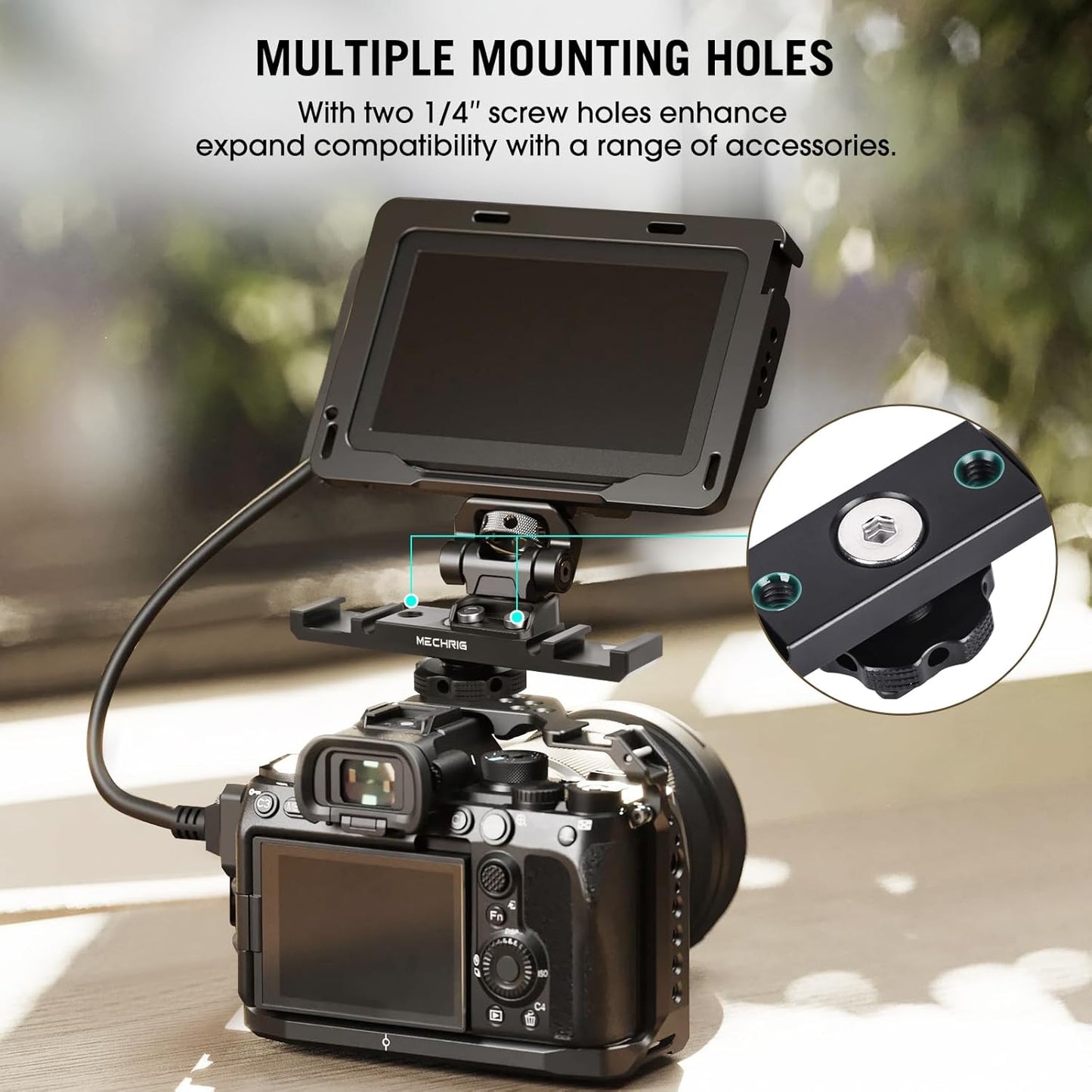 Dual Cold Shoe Extension Bar Mount, Aluminum Dual Hot Shoe Mount Bracket with 1/4" Thread & Cable Slot, Cold Shoe Bracket for DSLR Camera LED Video Light Microphone Monitor (62034)