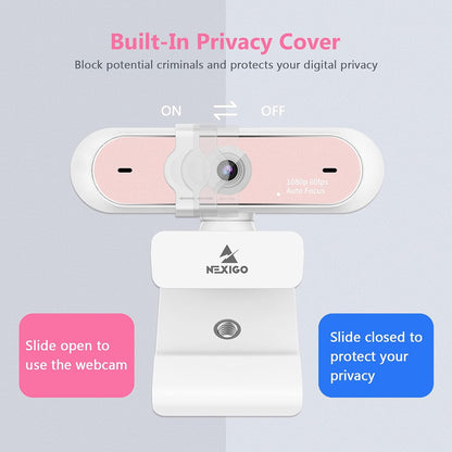 NexiGo N660P 1080P 60FPS Webcam with Software Control, Dual Microphone & Cover, Autofocus, HD USB Computer Web Camera, for OBS/Zoom/Skype/FaceTime/Teams/Twitch, Pink