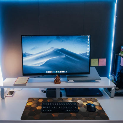 Desk Mat,Golden Honeycomb Technology Desk Pad,Honeycomb Technology Large Gaming Mouse Pad for Desk,Extended Big Computer Keyboard Mouse Pad with Non-Slip Base and Stitched Edge,31.5"x11.8"
