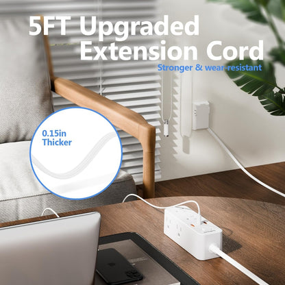 Power Strip Surge Protector with Flat Extension Cord Outlet Cover 6 AC Outlets(3 Wall Outlets Extender) 3 USB Ports (2USB C), 1050 Joules, Multi Plug for Home Office College Dorm Room Essential