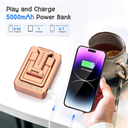 TechGlow Gifts for Men Women Foldable Cellphone Stand with Bluetooth Speaker and Power Bank Birthday Gift Idea for Mom Dad Cool Gadget Tech Gifts-Rose Gold