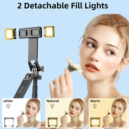 WOVTE 71" Selfie Stick with 2 Lights, Extendable Stand for iPhone, Selfie Stick with Remote, Portable Phone Tripod for Cell Phone Compatible with iPhone/Android, Camera & GoPro