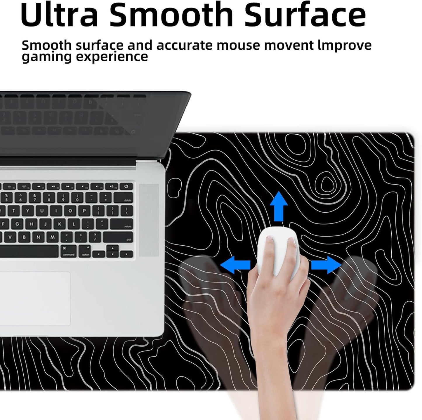 Gaming Mouse Mat Forest Background Pattern XXL XL Large Mouse Mat Long Extended Mouse Pad Desk Mat Non-Slip Rubber Mice Pads Stitched Edges Thin Pad (Topographic Map Balck)