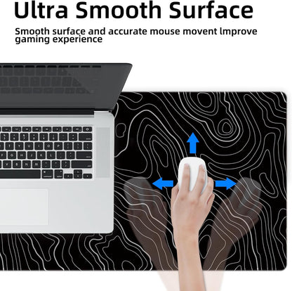 Gaming Mouse Mat Forest Background Pattern XXL XL Large Mouse Mat Long Extended Mouse Pad Desk Mat Non-Slip Rubber Mice Pads Stitched Edges Thin Pad (Topographic Map Balck)