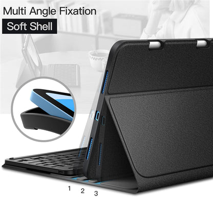 JETech Keyboard Case for iPad (A16) 11th/10th Generation (2025/2022) with Pencil Holder, Magnetic Detachable Bluetooth Wireless Keyboard, Soft TPU Back Stand Cover (Black)