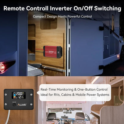 ALLWEI 2000W Pure Sine Wave Inverter 12V DC to 110V/120V AC Converter, Surge 4000W, 2 AC Sockets, LCD Display, Power Inverters for Vehicles, RV Truck Home Solar & Off-Grid Inverter, Remote Controller