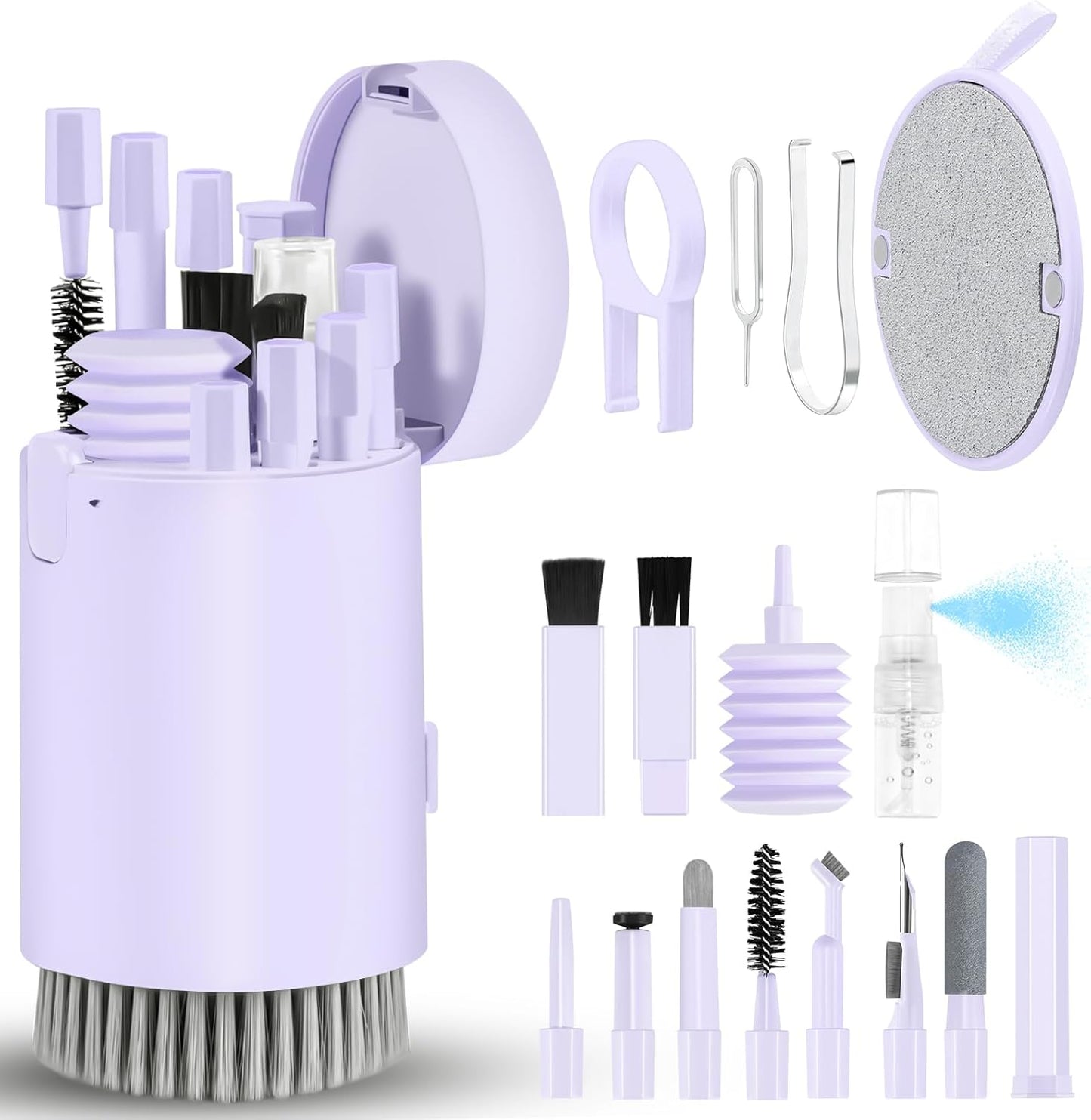 Laptop Phone Screen Cleaner Kit, Computer Keyboard Brush Cleaning Spray for iPhone AirPods Macbook iPad, 20-in-1 Electronic Device Clean Tool For Camera PC Monitor Earbud TV Tablet Car Screens- Purple