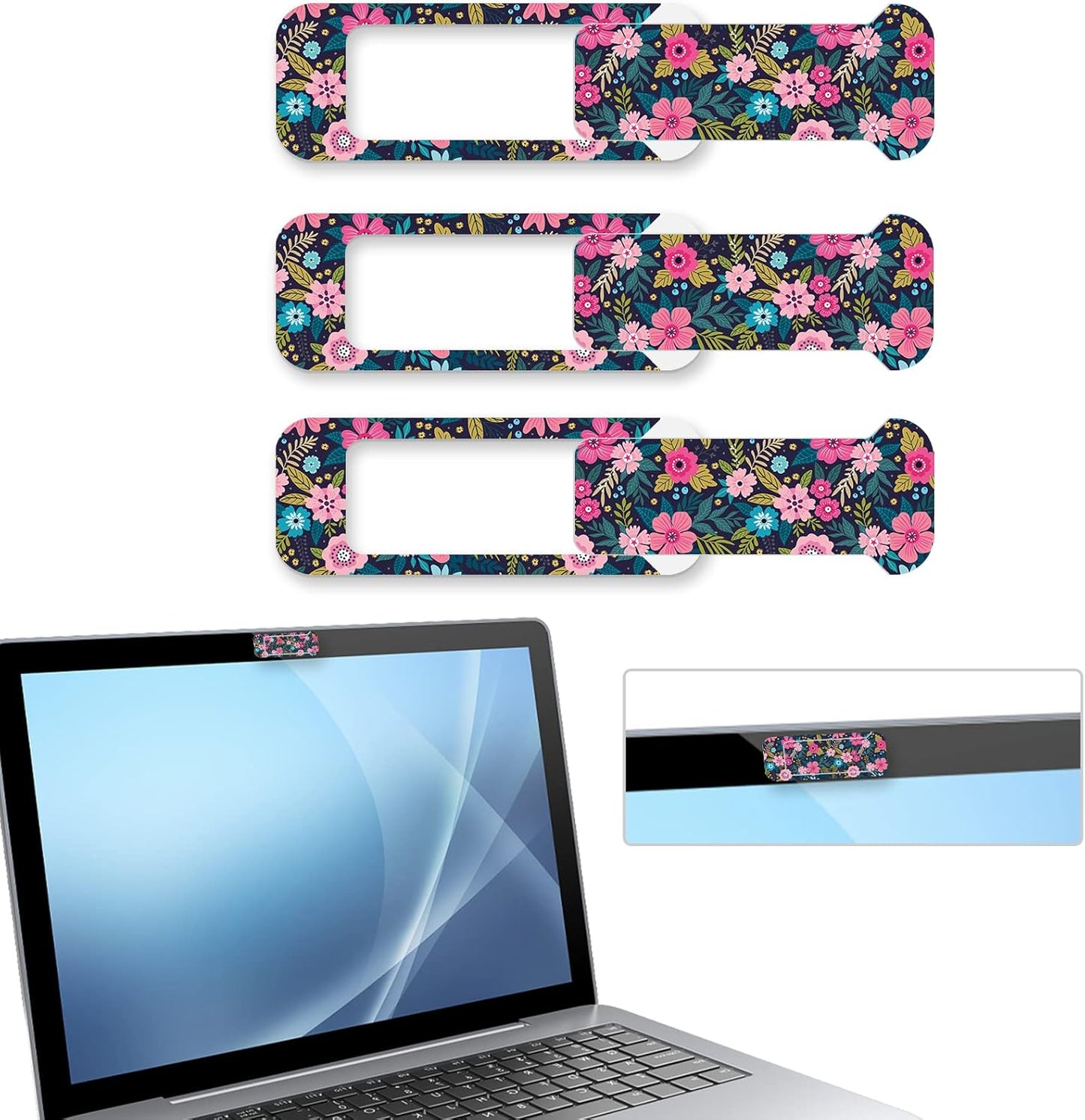 Webcam Cover, 3 Pieces, Laptop Camera Cover, Privacy Shielding Capacity is Twice as Big as The Traditional, Suitable for Computer Mobile Phones, laptops, Tablets and so on (Flower 1)