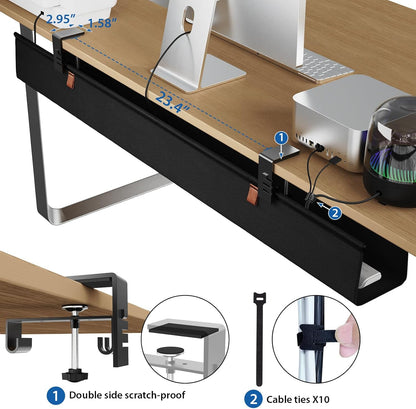 Zilink No Dril Under Desk Cable Management Tray 40" Cord Organizer for Table Clamp/Screw Mount Premium Fabric Cable Management Tray for Home Office Gaming Desk