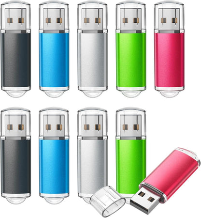 TOPESEL 10 Pack 8GB USB 2.0 Flash Drive Memory Stick Thumb Drives (5 Mixed Colors: Black Blue Green Red Silver)