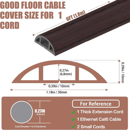 Floor Cord Covers for Wires 6FT Cable Hider Wire Cover Self Adhesive Cord Hider Floor for Offices, Homes, Workshops, Warehouses Cable Cavity 0.39" W x 0.27" H