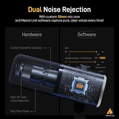 MAONO USB/XLR Dynamic Microphone for Gaming Streaming,Computer PC Microphone with Software-RGB, Mute Button, 48kHz/24bit Podcasting Desktop Mic for YouTube Video Recording PD100X