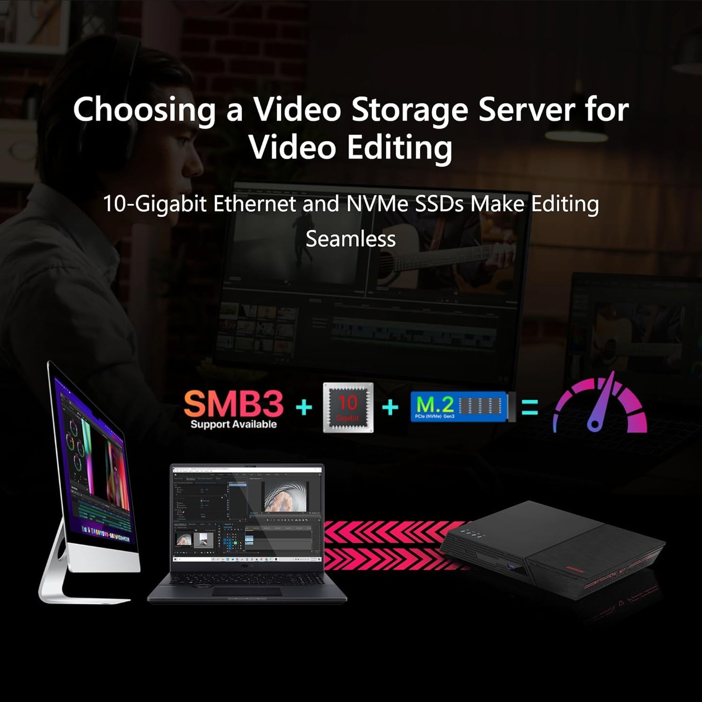 Asustor FLASHSTOR 6 Gen2 FS6806X, 6 Bay All M.2 SSD NAS, AMD Ryzen Quad-Core 2.3GHz, 8GB RAM DDR5, 10GbE Port, USB4 Type-C, Network Attached Storage for Video & Content Creators (Diskless)