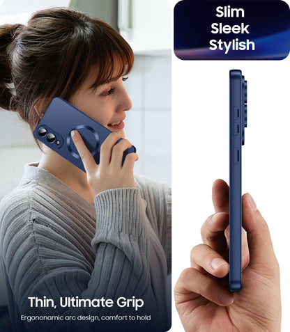 Magnetic for Samsung Galaxy S25 Edge Case [Compatible with MagSafe][Built-in Camera Lens Protector] Slim Soft Silicone Bumper Shockproof Metallic Luster Phone Case (Blue)