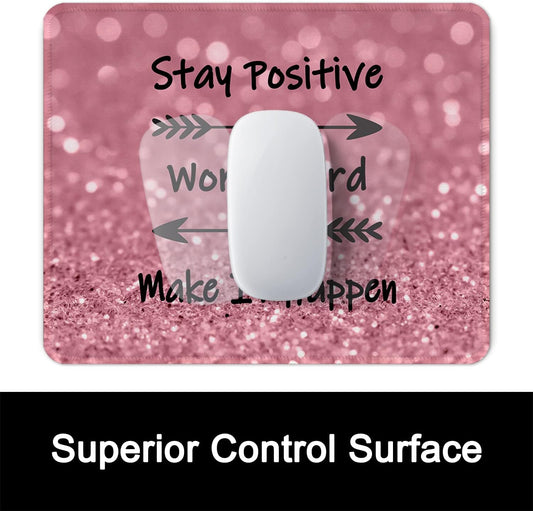 ITNRSIIET Mouse Pad with Stitched Edge Premium Textured Smooth Precise Operation Waterproof Washable Non-Slip Rubber Base Desktop Protection Mat, 10.2×8.3×0.12 inches, Pretty Inspirational Quotes