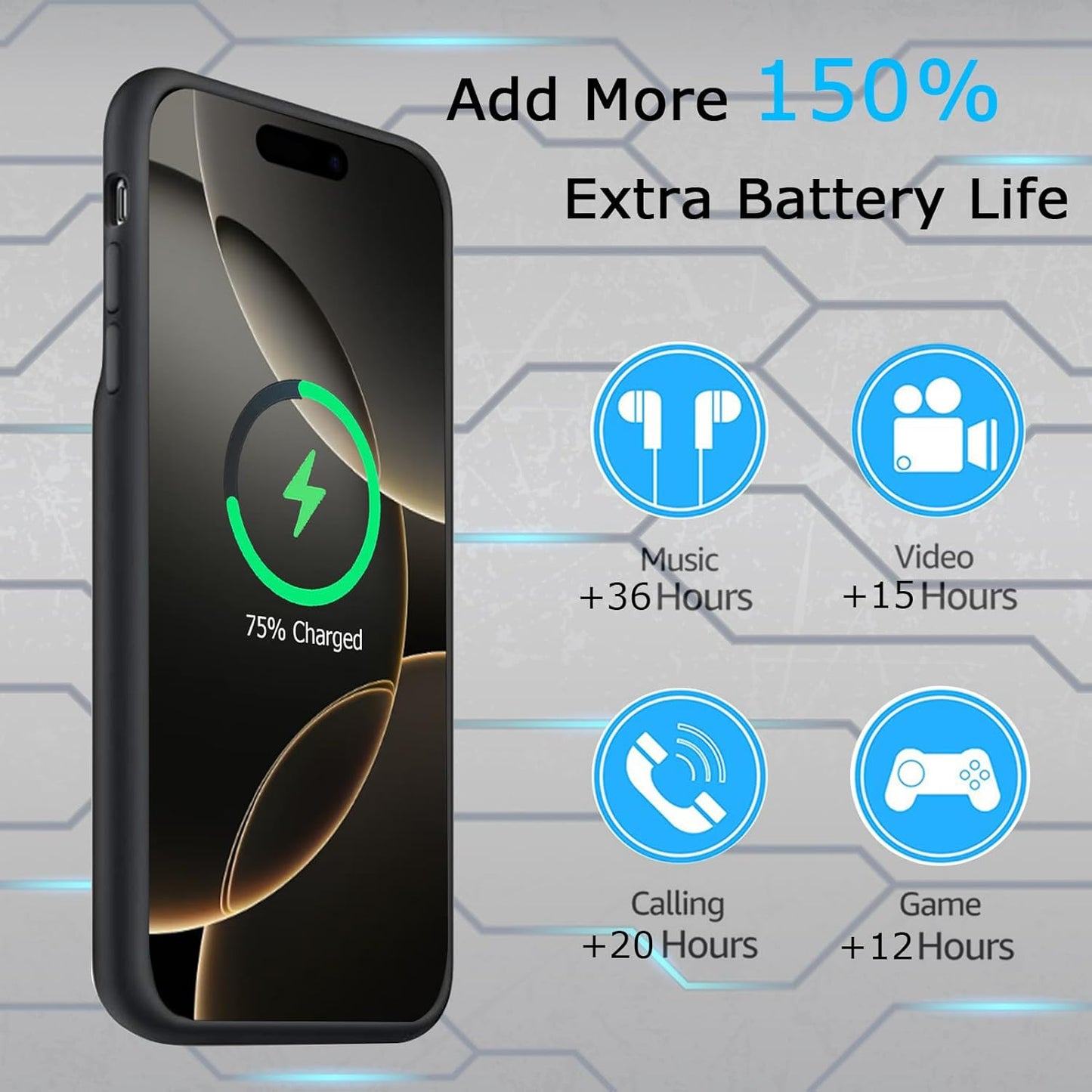 Battery Case for iPhone 16 Pro Max, Upgraded 12000mAh Rechargeable Portable Extended Battery Pack Supported Qi Wireless Charging Case Compatible with iPhone 16 Pro Max (6.9 inch) Charger Cover (Black)