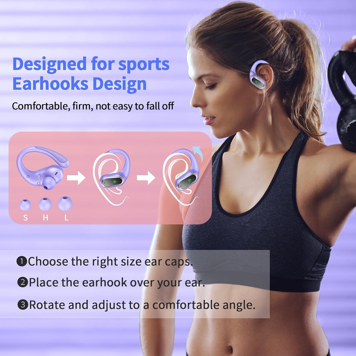 Wireless Earbuds, 2025 Bluetooth 5.4 Headphones Sport, Bluetooth Earbuds with ENC Noise Canceling Mic, 50H Stereo Wireless Headphones IP7 Waterproof with Earhooks, Dual LED Display for Workout/Running