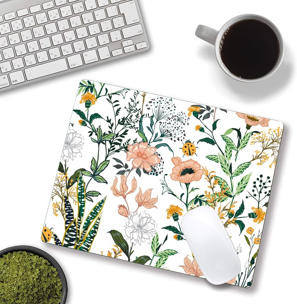Mouse Pad, Premium-Textured Mouse Mat, Non-Slip Rubber Base Mousepad for Laptop, Computer & PC,9.5×7.9 in, Creamy White Floral