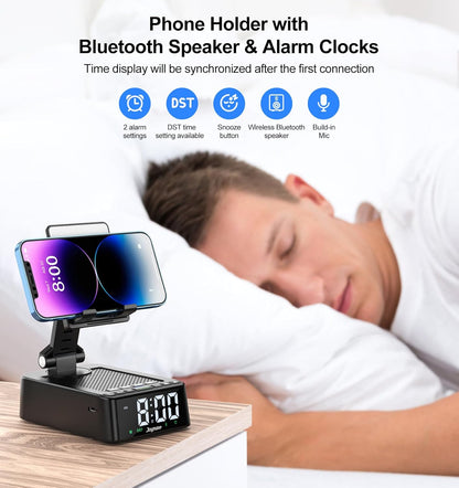 Gifts for Men and Women, Phone Stand with Bluetooth Speaker and 360° Rotable Angel Adjustable Cell Phone Holder for Home Office with HD Subwoofer Sound Fits All Phones,Tablets (Black)