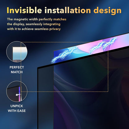 Magnetic Invisible Hidden Design Computer Privacy Screen Filter 24 Inch for Frameless Monitor 16:9 Aspect Ratio, Removable Anti Glare Blue Light Protector, Double Sided Reversible Eye Care 24in Film