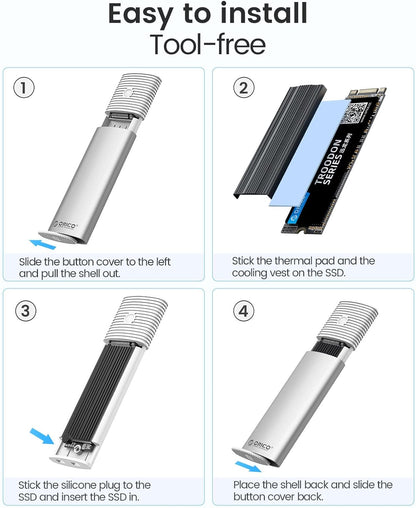 ORICO M.2 NVMe SATA SSD Enclosure Adapter Tool-Free, USB C 3.2 Gen 2 10Gbps NVMe, 5Gbps NGFF SATA PCIe M-Key(B+M Key) 2230/2242/2260/2280, Aluminum External M2 Reader Support UASP Trim-WH(G2A)
