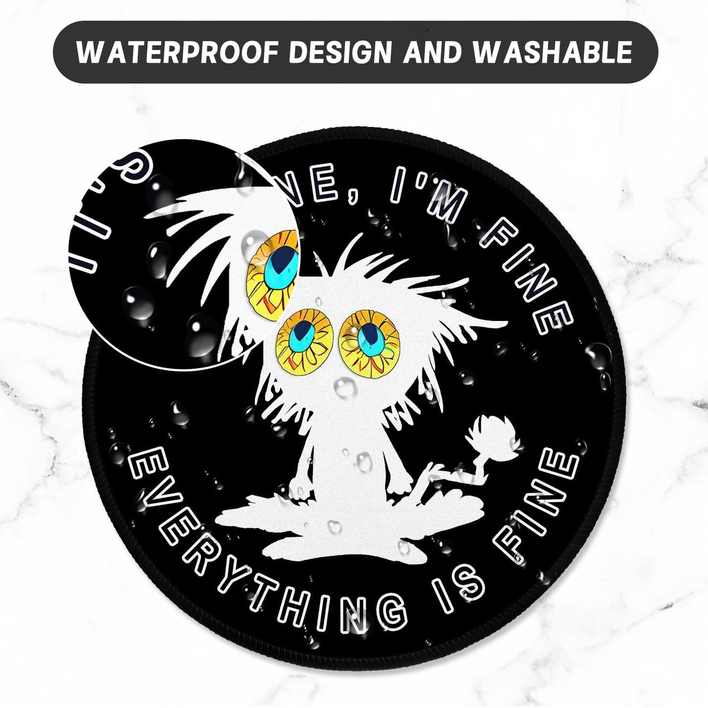 ITNRSIIET Round Mouse Pad with Stitched Edge Premium-Textured Waterproof Non-Slip Rubber Base Desktop Protection Mat Diameter 8.7 inches, Funny Cat