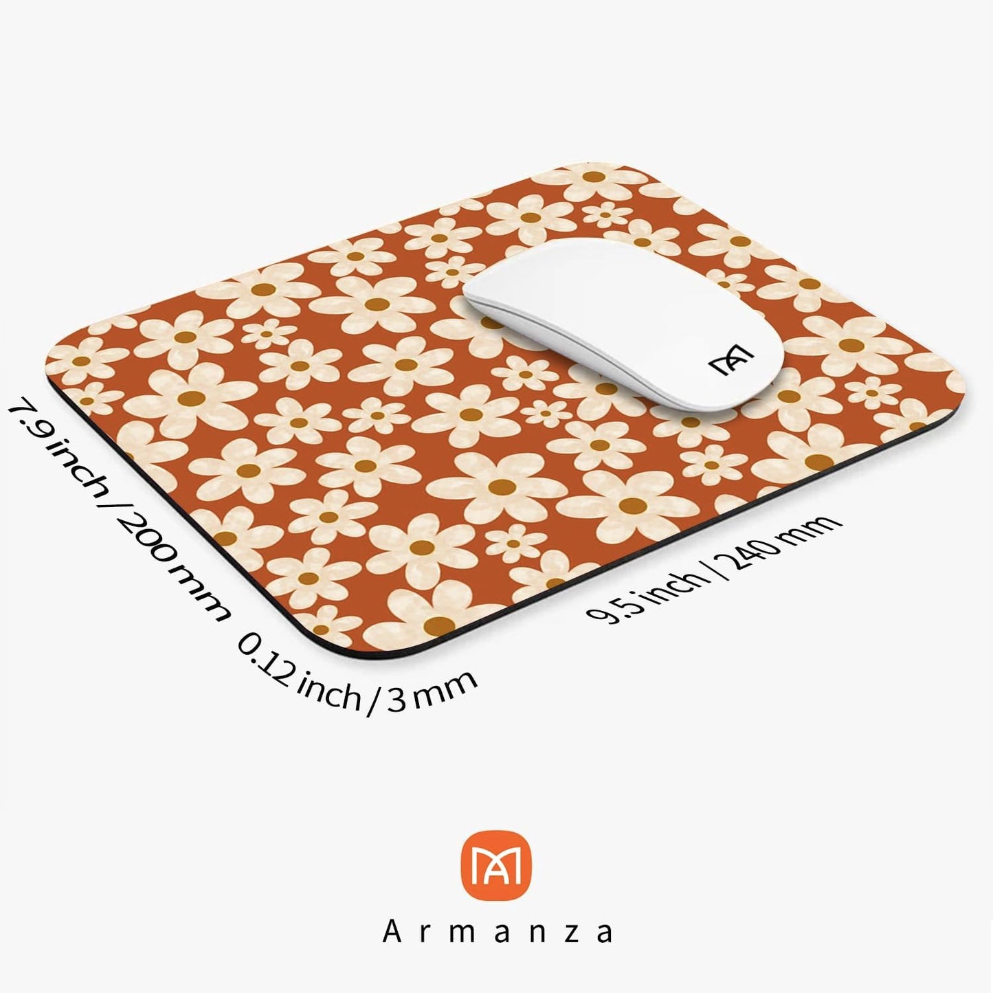 Square Mouse Pad Cute Flowers, Personalized Premium-Textured Custom Mouse Mat Design, Washable Mousepad Cloth, Non-Slip Rubber Base Computer Mouse Pads for Wireless Mouse