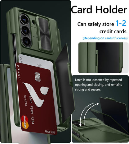 Vihibii for Samsung Galaxy Z Fold 6 Wallet Case with S Pen Holder & Card Holder & Camera Lens Cover & Hinge Protection & Front Screen Protector, Heavy Duty Phone Case for Samsung Z Fold 6 5G, Green