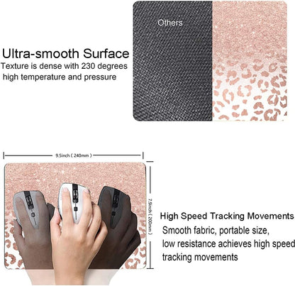 Mouse Pad, Animal Print Mouse Pad Custom Design, Square Waterproof Mouse Pad Non-Slip Rubber Base MousePads for Office Laptop, 9.5"x7.9"x0.12" Inch(Pink Glitter Leopard)