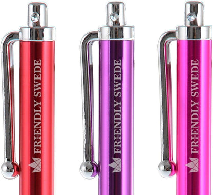 The Friendly Swede Micro-Knit Stylus Pen for Touchscreen — 6-Pack Hybrid Fiber Tip Universal Capacitive Stylus Pen for iPad; Lanyards & Cleaning Cloth - Hot Pink/Aqua Blue/Green/Dark Blue/Red/Purple