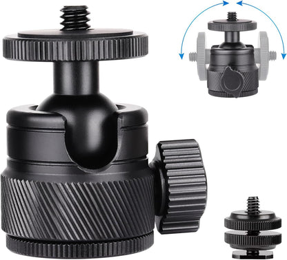 Mini Ball Head, CNC All Metal Aluminum Universal Panoramic Tripod Head Mount for Compact DSLR Action Cam Phone LED Ring Light Monopod Slider, 4.4lb Max Load