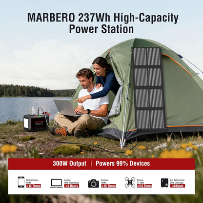 MARBERO 237Wh Solar Generator with Solar Panel Included Portable Power Station 300W Pure Sine Wave with Foldable Solar Panel 60W Set for Camping Outdoor Hiking Fishing Emergency