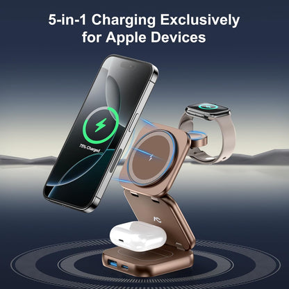 5-in-1 Wireless Charger for MagSafe, AC ISLAND Portable Travel Charging Station, 15W Max Fast Foldable Magnetic Stand, Evolved for iPhone 16/15/14/13 Series, Apple Watch, AirPods (with 35W Adapter)